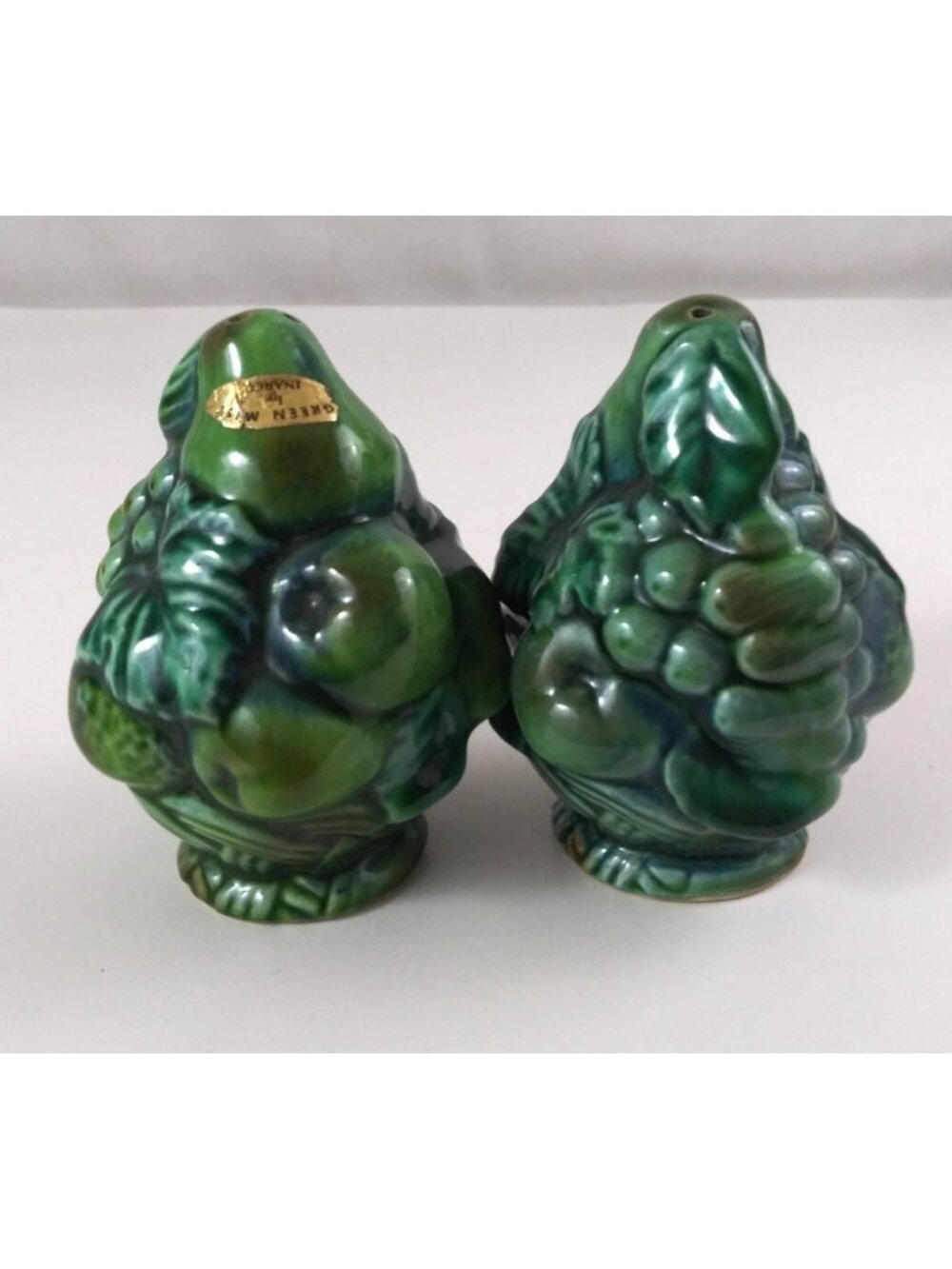 Vintage Inarco Green Mist Fruit Basket 3.75" Salt & Pepper Shakers